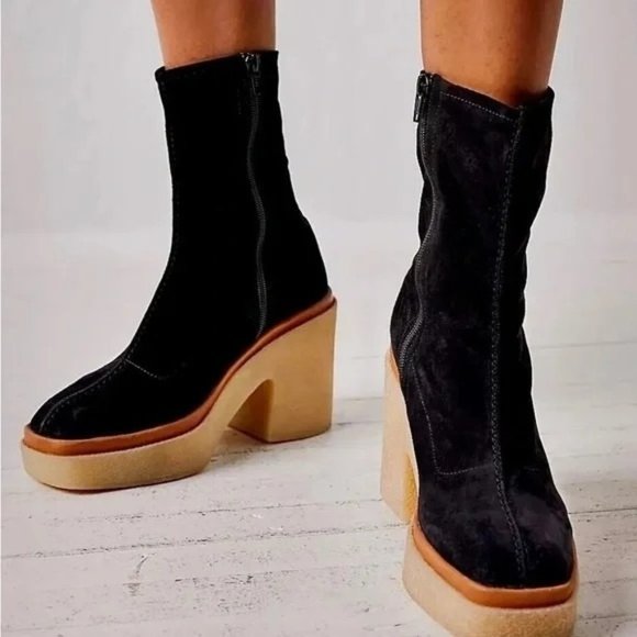 Free People Gigi Black Suede Ankle Bootie Platform Size US 11 NWOB - Picture 1 of 7